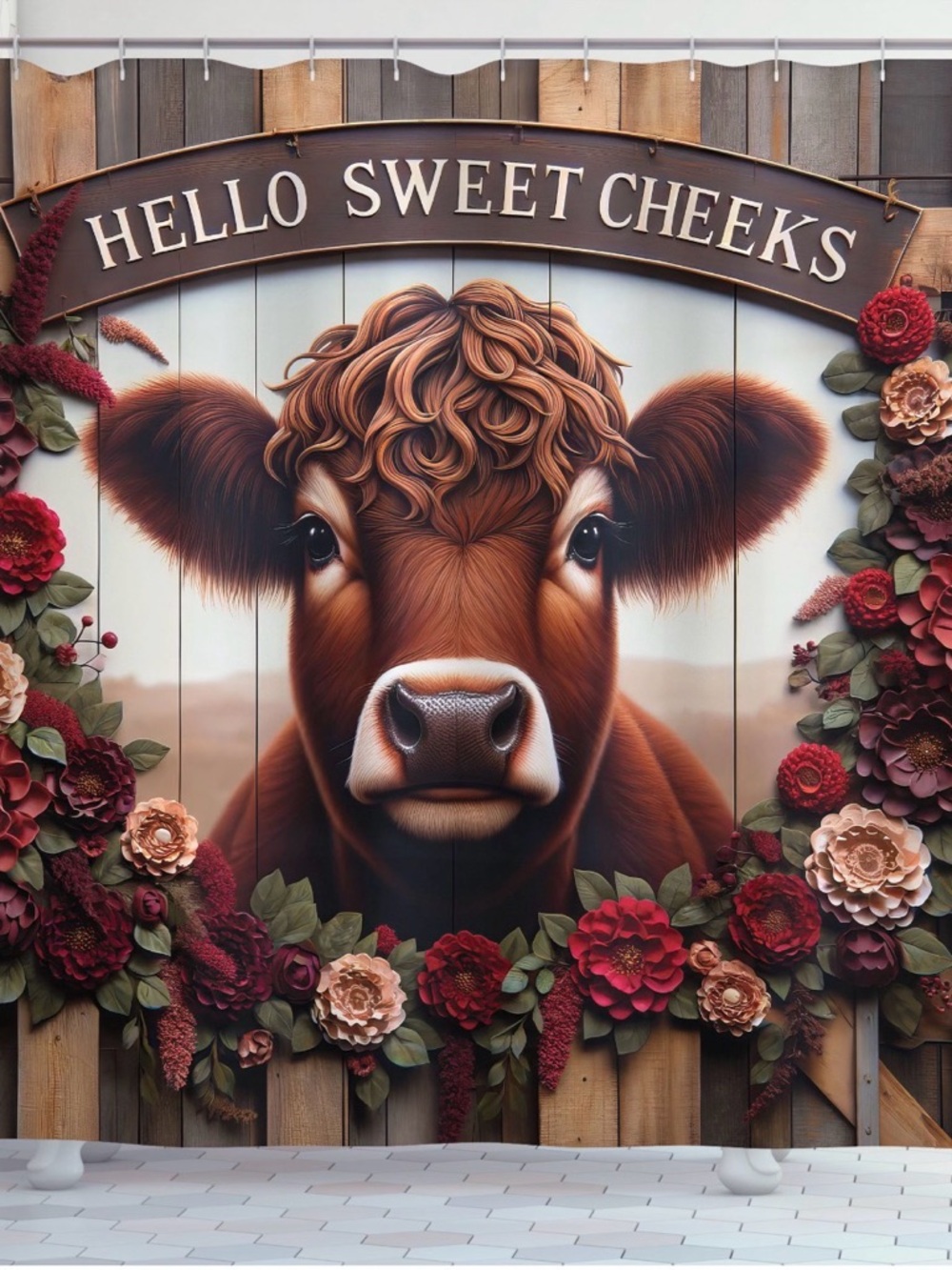 Hello Sweet Cheeks Shower Curtain - Brown Cow Design